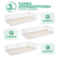 Kinderbett 90x200 aus Holz, flach und sicher, weiß