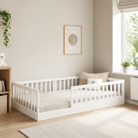 TIMIXL Bodenbett Weiß 90 × 200 cm –...